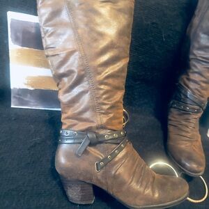 BareTraps Brown Heeled Boots with Strap Detail
